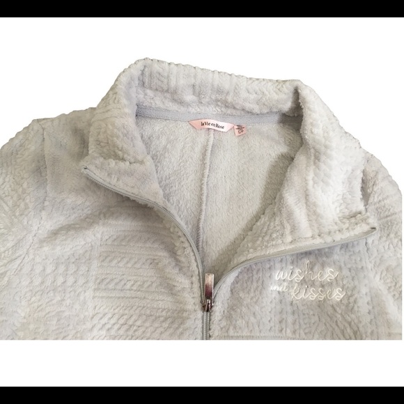 LA VIE EN ROSE Plush Wishes Short PJ Romper/Onesie With Pockets Grey Size Small - Picture 3 of 7